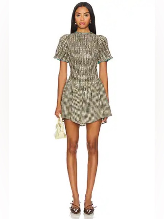 REVOLVE Dresses & Skirts - APRES STUDIO Ruched Mini Dress in Biscuit Plaid Size 4 VGUC